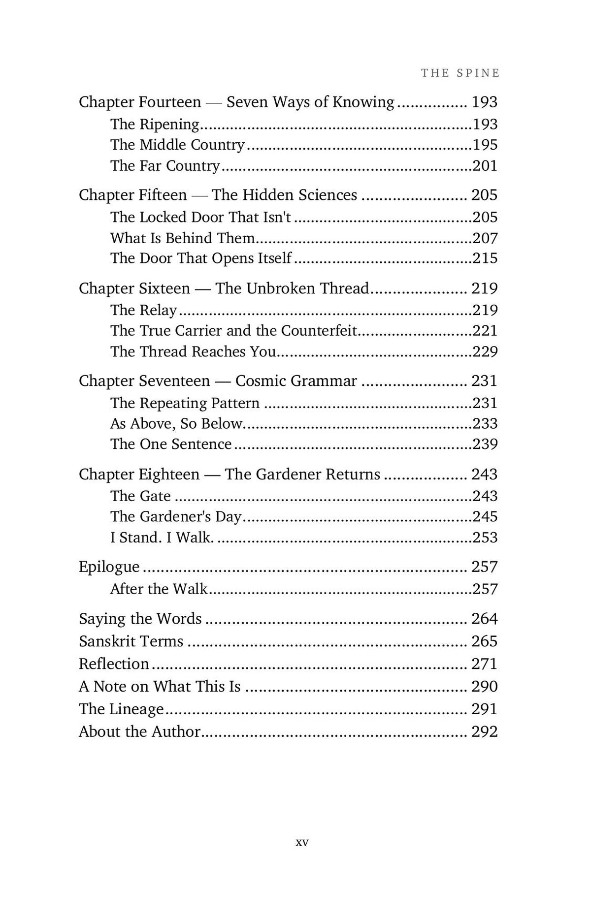 Contents — eighteen chapters, glossary, lineage