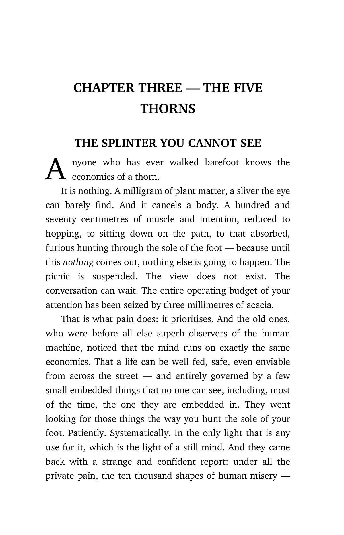 Chapter three opens — the five thorns