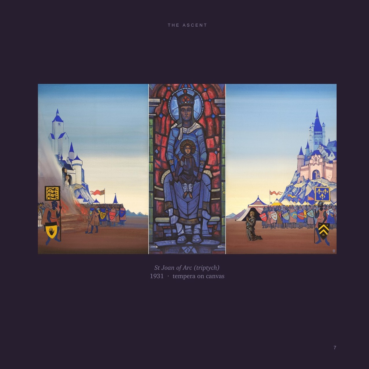 Part I opens &mdash; Nicholas Roerich, <em>St Joan of Arc (triptych)</em>, 1931