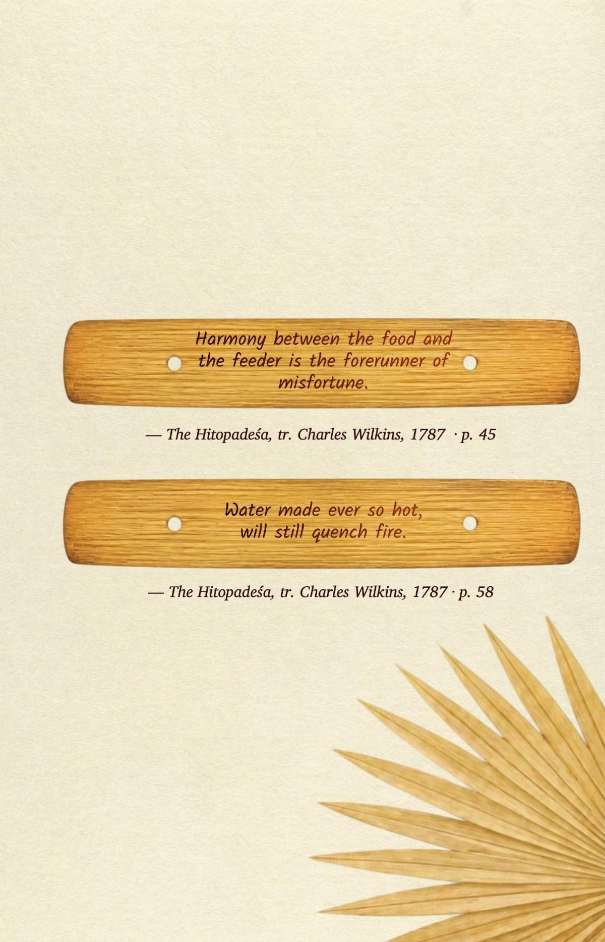 Epigraph cards &mdash; the Hitopadeśa, tr. Charles Wilkins, 1787