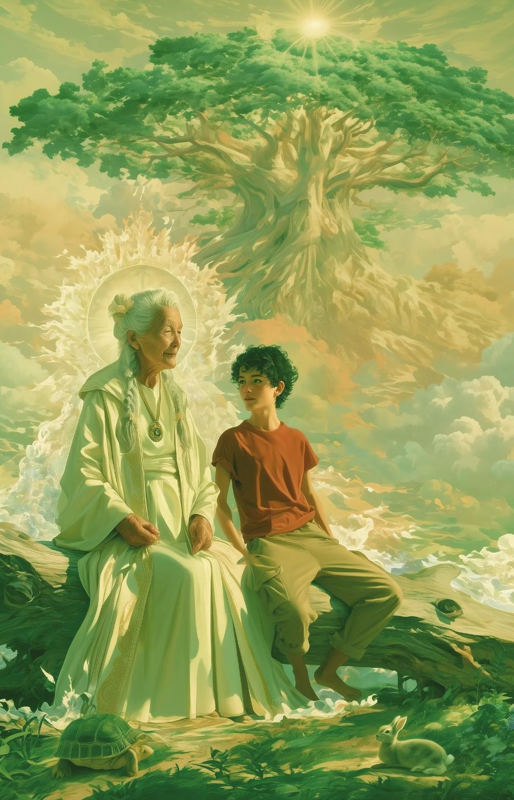 Plate &mdash; the grandmother and the boy